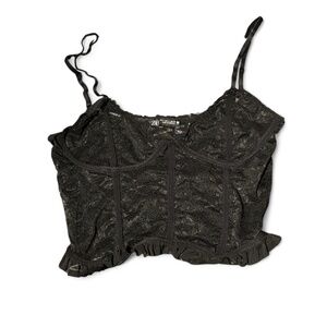 zara lace cami top with ruffled edge